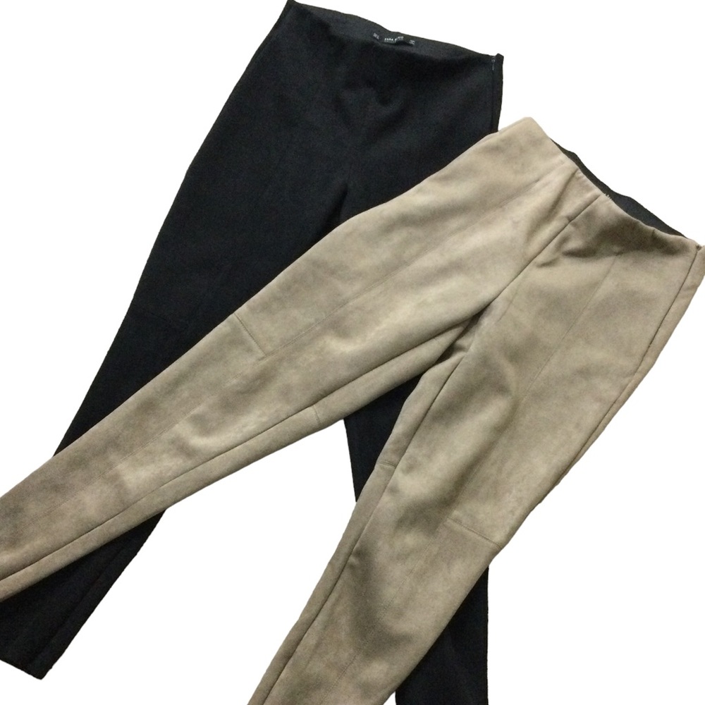Zara Black and Taupe Suede-Look Skinny Pants Set